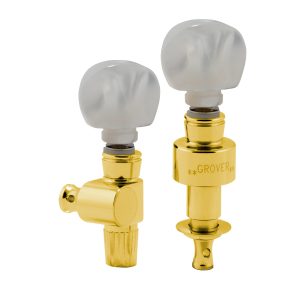 GROVER GEARED BANJO PEGS GOLD W/   ROUND PRLD BUTTON SET 5