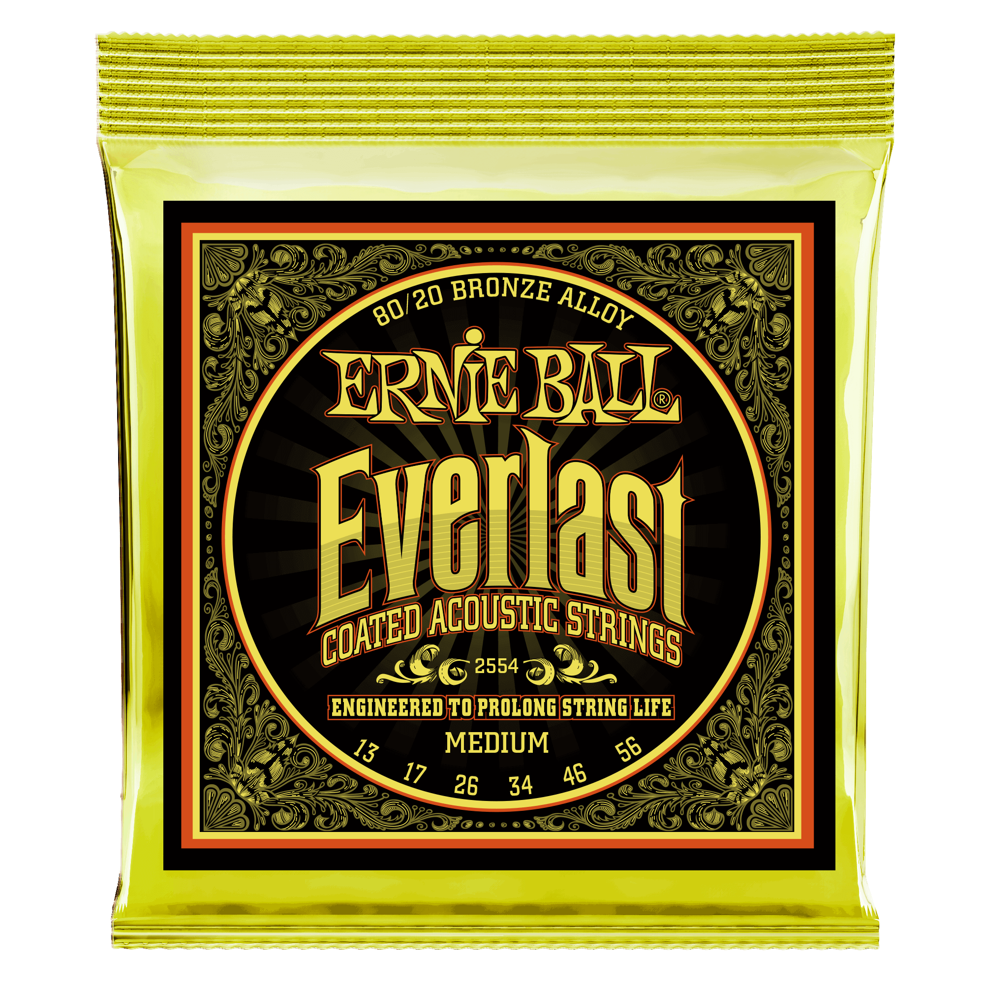 Everlast Medium Coated 80/20 Bronze Acoustic Guitar Strings - 13-56 Gauge