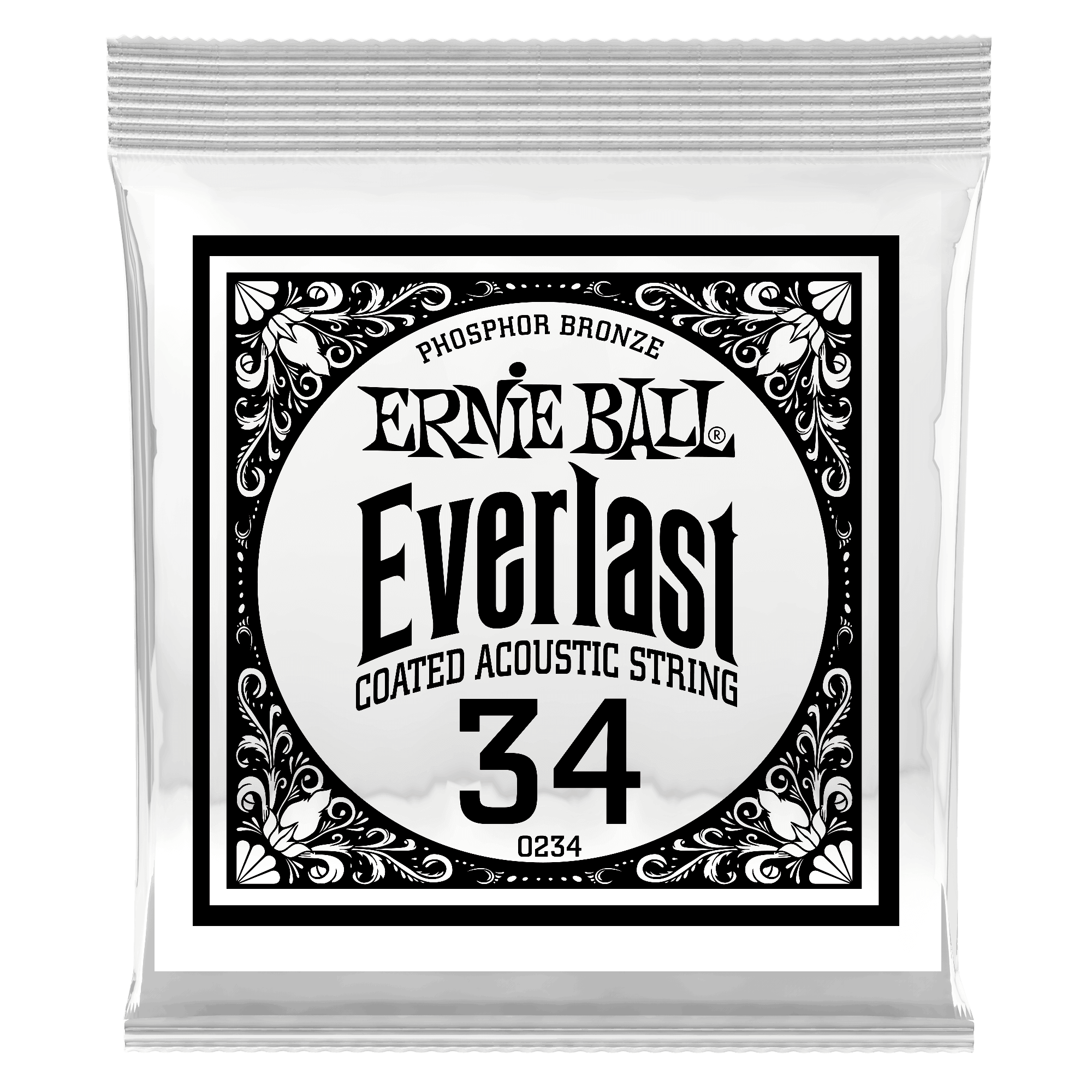 .034 Everlast Coated Phosphor Bronze Acoustic Guitar Strings 6 Pack