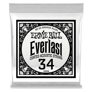 .034 Everlast Coated 80/20 Bronze Acoustic Guitar Strings 6 Pack